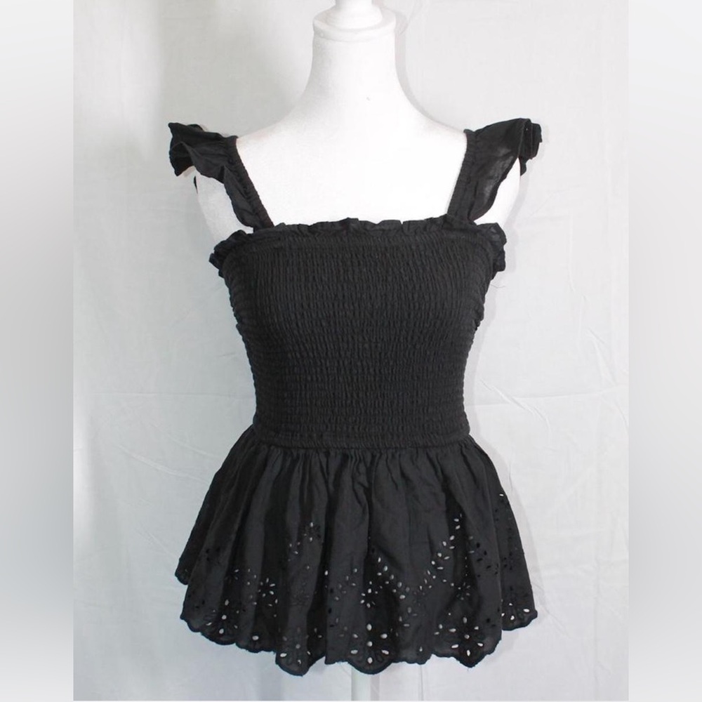 Japna Black Smocked Strapless Peplum Dress